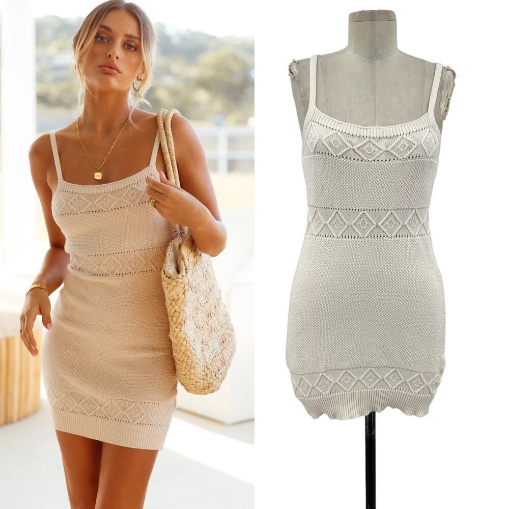 Hello Molly Venus Retrograde Knit Mini Dress Beige Cream Size‎ US 8